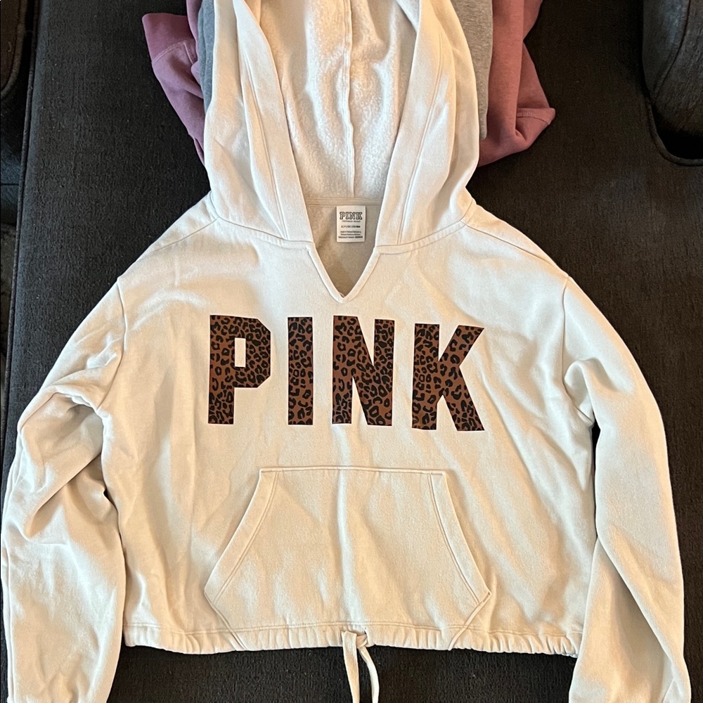 PINK Victoria's Secret Cream Hoodie with Leopard Logo